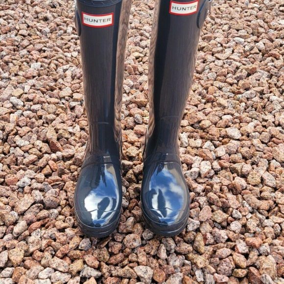 HUNTER Adjustable Back Gloss Waterproof Rain Boot 9US 7UK EU40/41 - Picture 1 of 9